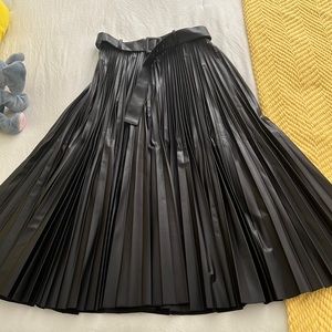 Midi Plaid Black Leather Skirt (comes with belt)